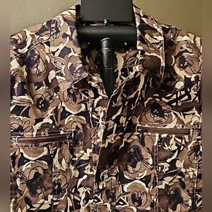 Denim Floral Camo Women's sz L Stretch Jacket Coat Earth Tones LIKE NEW!